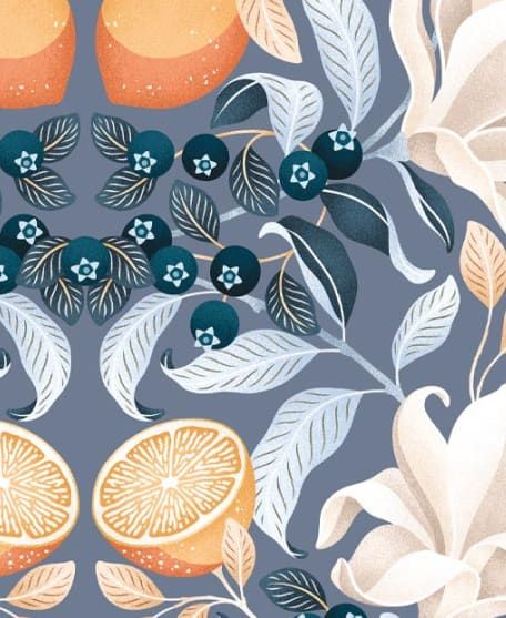 Lemons and Magnolia Wallpaper - Colorway : Blue Demin