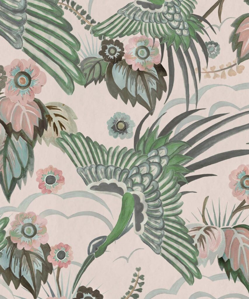 Bird Paradise Wallpaper - Colorway: Rose Mint - Swatch