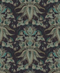 Sunset Lilies Wallpaper - House of Heras - Gardens of Andalucia - Lookbook - Colorway: Deep Sea - Insitu