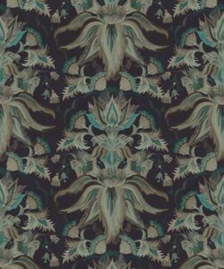 Sunset Lilies Wallpaper - House of Heras - Gardens of Andalucia - Lookbook - Colorway: Deep Sea - Insitu