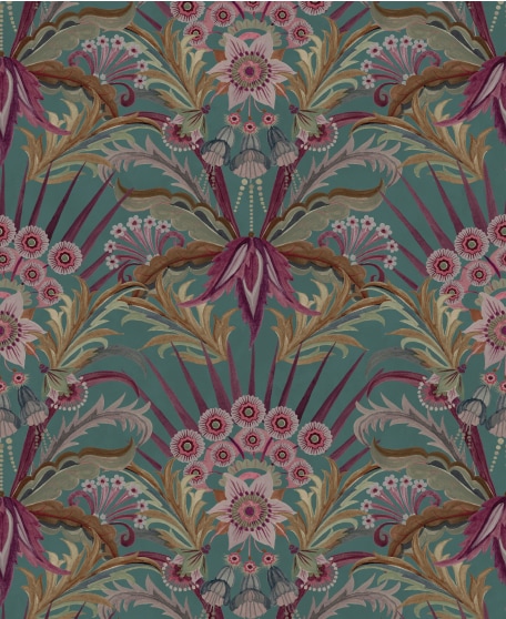 Morning Flowers - House of Heras - Gardens of Andalucia - Lookbook - Swatch - Colorway: Tropical Teal