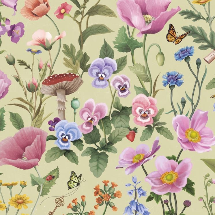 Enchanted Gardens Collection - Gallery - Lookbook - Garden of Dreams Wallpaper - Colorway: Summer Bloom - Swatch