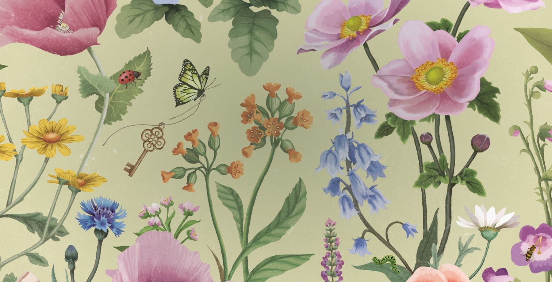 Enchanted Gardens Collection - Hero Images - Garden of Dreams Wallpaper - Colorway: Summer Green - Lookbook