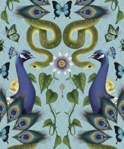 Garden of Elysium Wallpaper - Fleur Harris - Enchanted Gardens Collection - Colorway: Ethereal Blue - Swatch