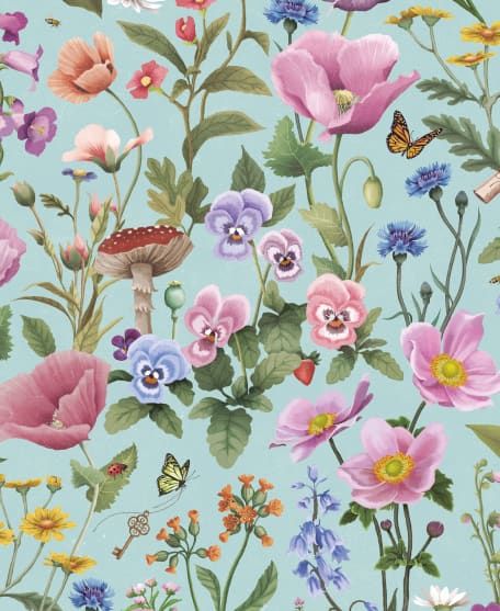 Garden of Dreams Wallpaper - Enchanted Gardens Collection by Fleur Harris - Lookbook - Colourway: Crystal Blue