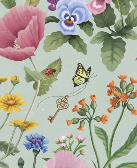 Garden of Dreams Wallpaper - Enchanted Gardens Collection by Fleur Harris - Lookbook - Colourway: Mint Grey