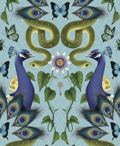 Garden of Elysium Wallpaper - Enchanted Gardens Collection by Fleur Harris - Lookbook - Colorway: Ethereal Blue