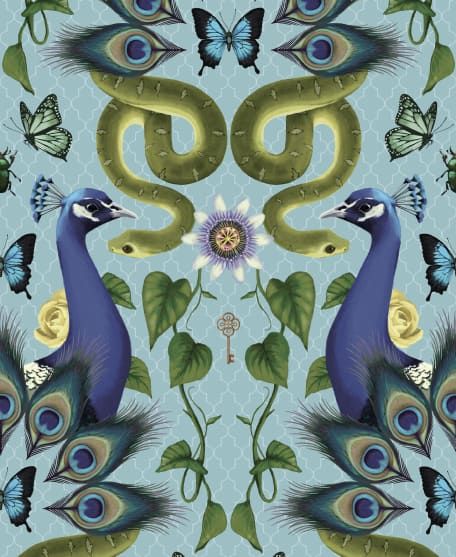 Garden of Elysium Wallpaper - Enchanted Gardens Collection by Fleur Harris - Lookbook - Colorway: Ethereal Blue