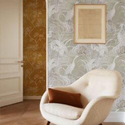 Water Birds Wallpaper - Bethany Linz - My Sydney Collection - Colourway: Beige - Insitu