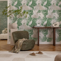 Water Birds Wallpaper - Bethany Linz - My Sydney Collection - Colourway: Emerald - Insitu
