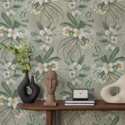 Hibiscus at Double Bay Wallpaper - Bethany Linz - My Sydney Collection - Colourway: Beige - Insitu