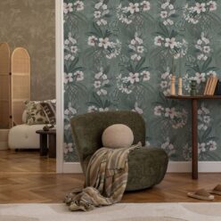 Hibiscus at Double Bay Wallpaper - Bethany Linz - My Sydney Collection - Colourway: Khaki - Insitu
