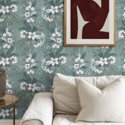 Hibiscus at Double Bay Wallpaper - Bethany Linz - My Sydney Collection - Colourway: Khaki - Insitu