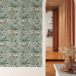 Hibiscus at Double Bay Wallpaper - Bethany Linz - My Sydney Collection - Colourway: Tangerine - Insitu