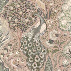 Peacock Garden Wallpaper - Palace Grove Collection - M&K Studio - Swatch - Colorway: Antique Rose