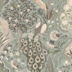 Peacock Garden Wallpaper - Palace Grove Collection - M&K Studio - Swatch - Colorway: Duck Egg