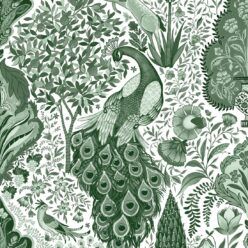 Peacock Garden Wallpaper - Palace Grove Collection - M&K Studio - Swatch - Colorway: Emerald