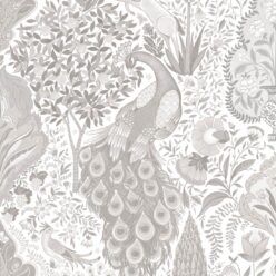 Peacock Garden Wallpaper - Palace Grove Collection - M&K Studio - Swatch - Colorway: Ivory