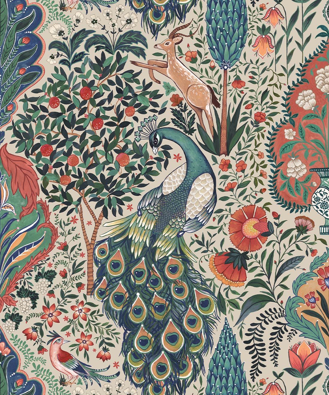 Peacock Garden Wallpaper - Palace Grove Collection - M&K Studio - Swatch - Colorway: Kesar