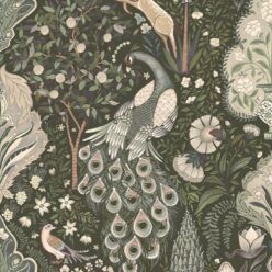 Peacock Garden Wallpaper - Palace Grove Collection - M&K Studio - Swatch - Colorway: Olive