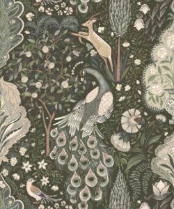 Peacock Garden Wallpaper - Palace Grove Collection - M&K Studio - Swatch - Colorway: Olive