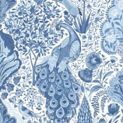 Peacock Garden Wallpaper - Palace Grove Collection - M&K Studio - Swatch - Colorway: Sapphire