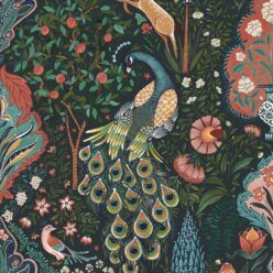 Peacock Garden Wallpaper - Palace Grove Collection - M&K Studio - Swatch - Colorway: Topaz