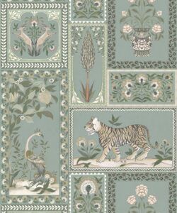 Courtyard Wallpaper - Palace Grove Collection - M&K Studio - Swatch - Colorway: Duck Egg