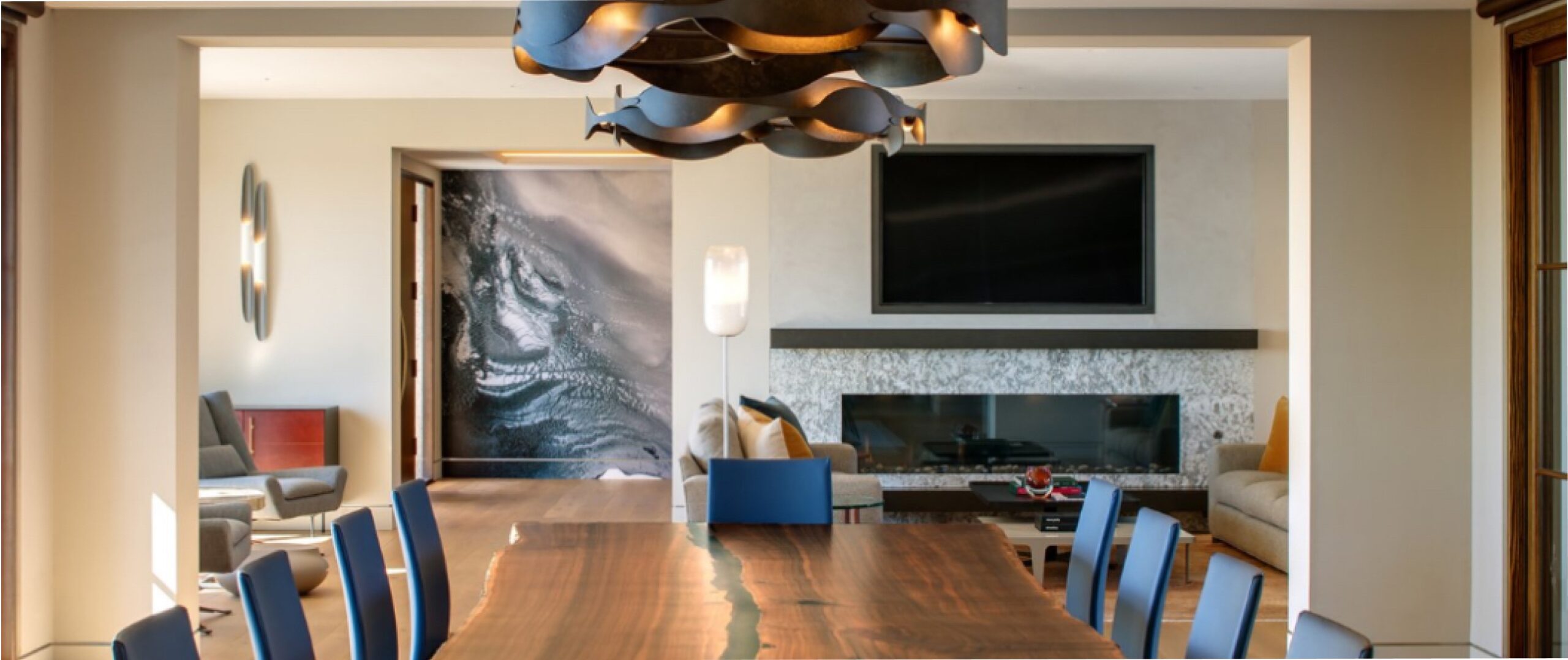 A modern open-plan dining and living room