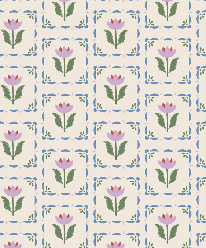 Flora Wallpaper | Colourway: Lavender & Green | Anything But Basic Collection | Gray Benko x Milton&King | Swatch