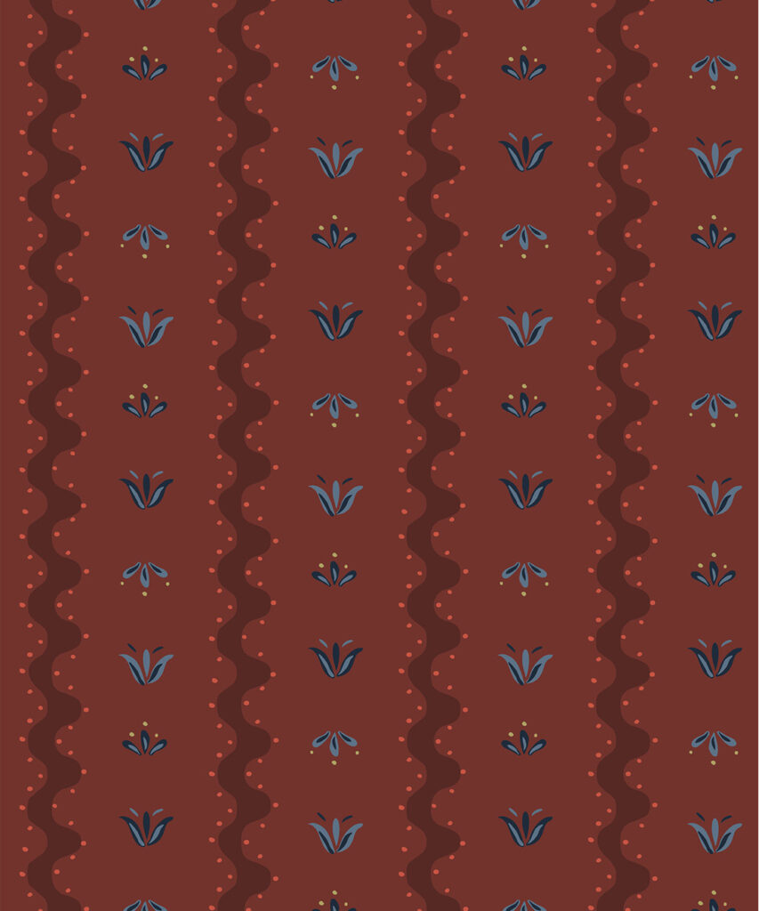 Wigglesworth Wallpaper | Colourway: Burgundy & Blue | Anything But Basic Collection | Gray Benko x Milton&King | Swatch