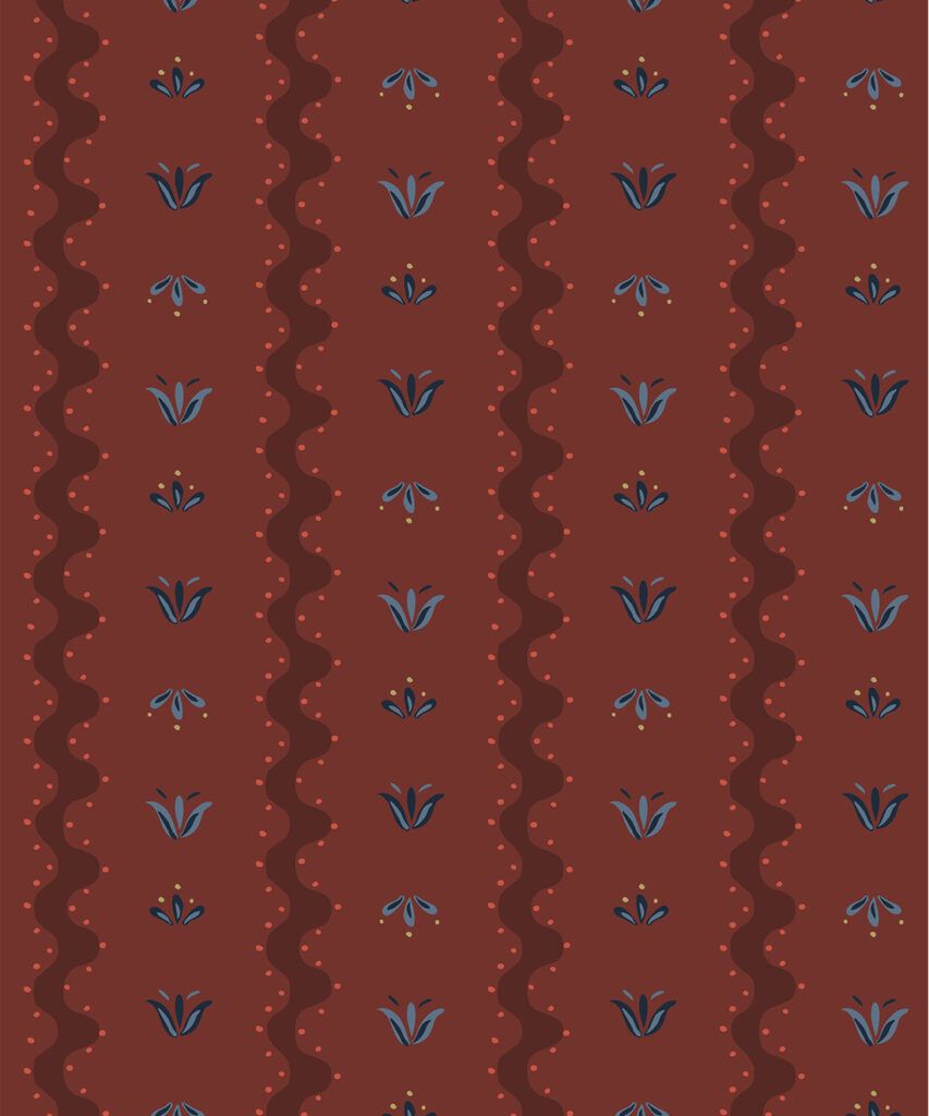 Wigglesworth Wallpaper | Colourway: Burgundy & Blue | Anything But Basic Collection | Gray Benko x Milton&King | Swatch