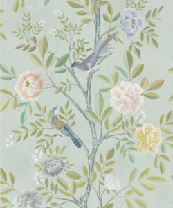 Chinoiserie Decorative Textile Wallpaper - Colorway: Aqua - Woven Light Collection - Decorative Textile Wallcoverings