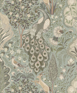 Peacock Garden Decorative Textile Wallpaper - Colorway: Duck Egg - Woven Light Collection - Decorative Textile Wallcoverings