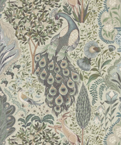 Peacock Garden Decorative Textile Wallpaper - Colorway: Periwinkle - Woven Light Collection - Decorative Textile Wallcoverings