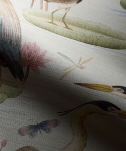 Heron Jacana Giant Lilypad Grasscloth Wallpaper - Colorway: Snowflake - Swatch