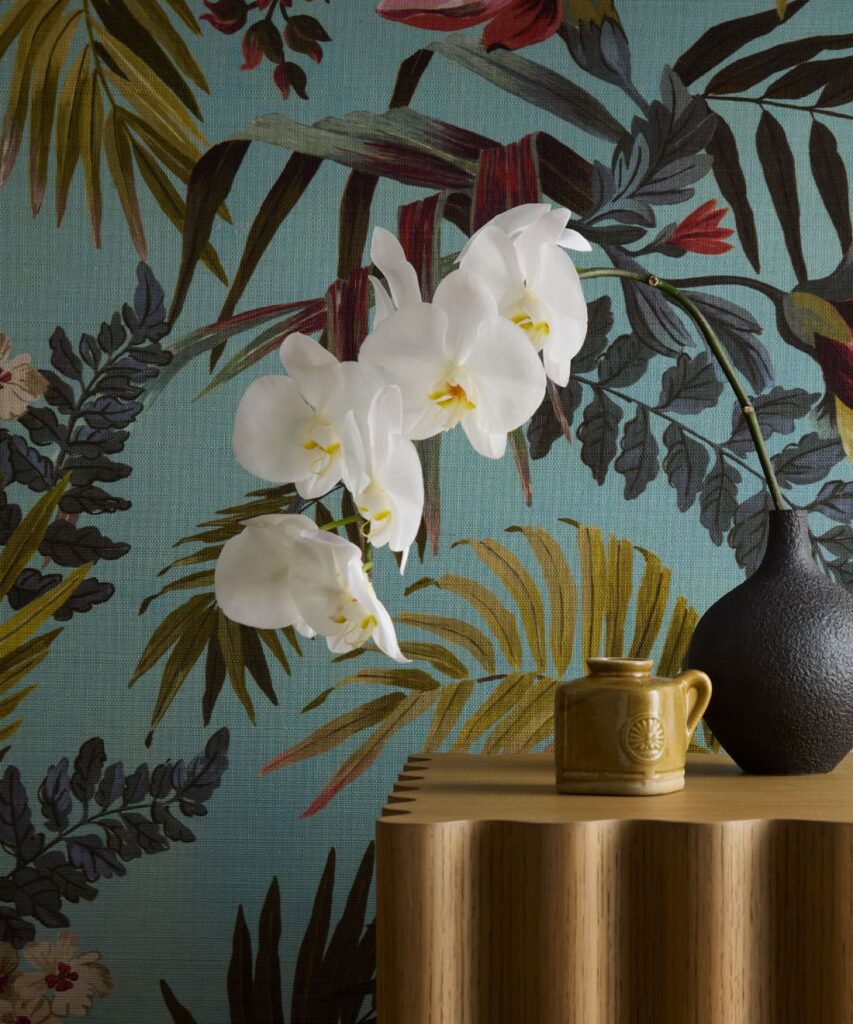 Majestic Palm Grasscloth Wallpaper - Colorway: Mint - Insitu