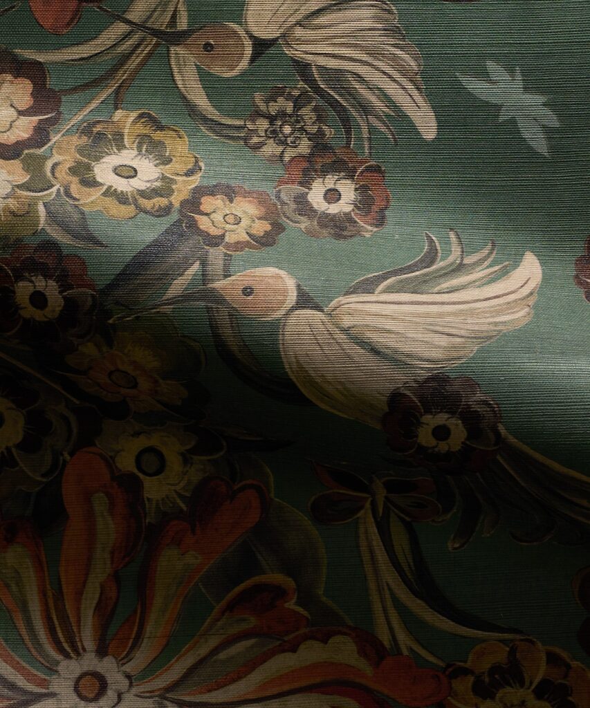Hummingbird Garden Grasscloth Wallpaper - Colorway: Teal - Rich Traditions Collection - Swatch