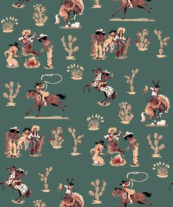 Cliftonville Cowgirls Wallpaper - Colorway: Mirage - Poodle & Blonde Collection - Swatch