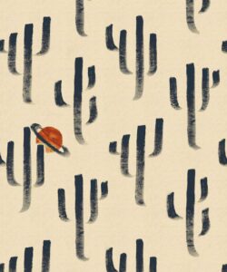Saguaro Saturn Wallpaper - Colorway: Denim - Poodle & Blonde Collection - Swatch