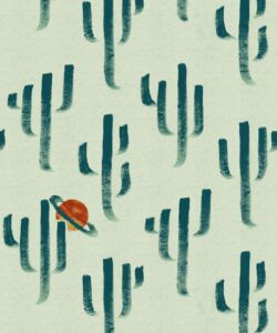 Saguaro Saturn Wallpaper - Colorway: Mirage - Poodle & Blonde Collection - Swatch