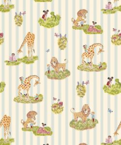 Story Time Wallpaper - Colorway: Bluebell Stripe - Poodle & Blonde Collection - Swatch