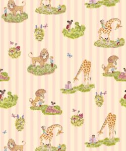 Story Time Wallpaper - Colorway: Rose Stripe - Poodle & Blonde Collection - Swatch