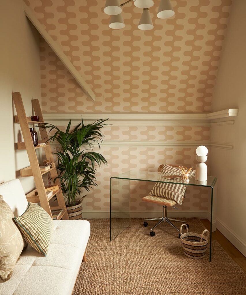 Wave Wallpaper - Colorway: Sepia - Poodle & Blonde Collection - Insitu