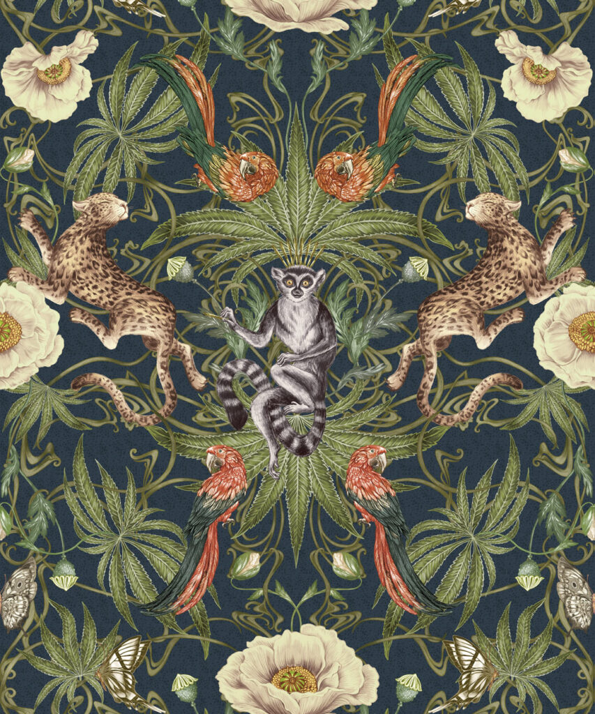 Magic Garden Collection by Kingdom Home - Green Magic Wallpaper - Colourway: Monkey Dusk - Swatch