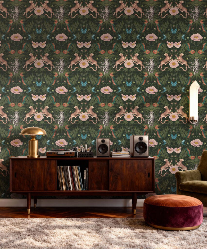 Magic Garden Collection by Kingdom Home - Green Magic Wallpaper - Colourway: Velvet High- Insitu