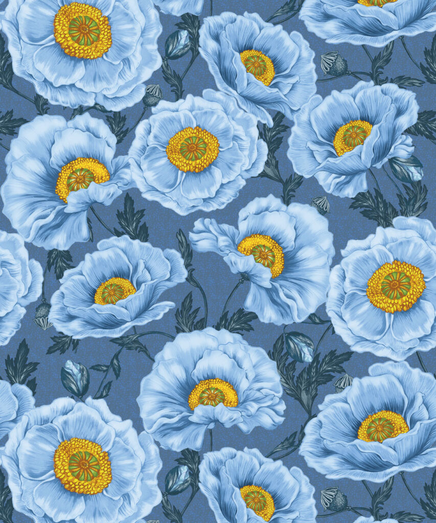 Magic Garden Collection by Kingdom Home - Papaver Wallpaper - Colourway: Chalk Indigo- Swatch