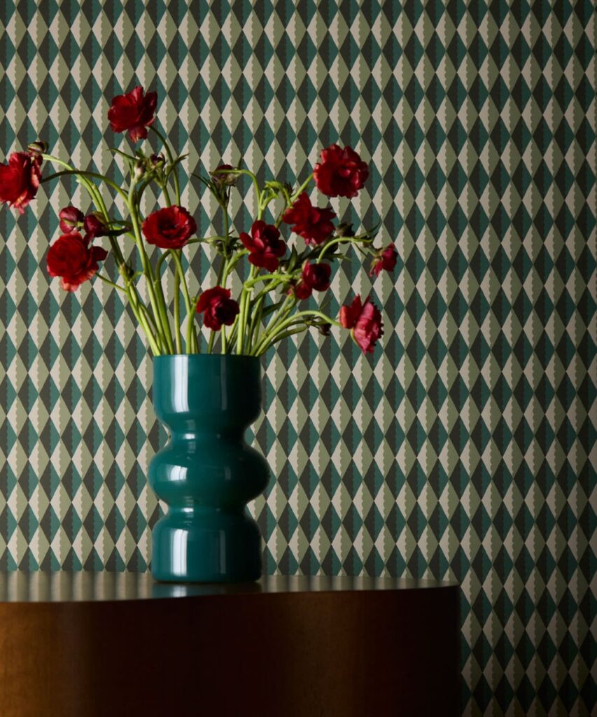 Petite Prints Collection by Milton and King Studio - Petite Prints: Geometrics - Gem Wallpaper - Colourway: Forest - Insitu