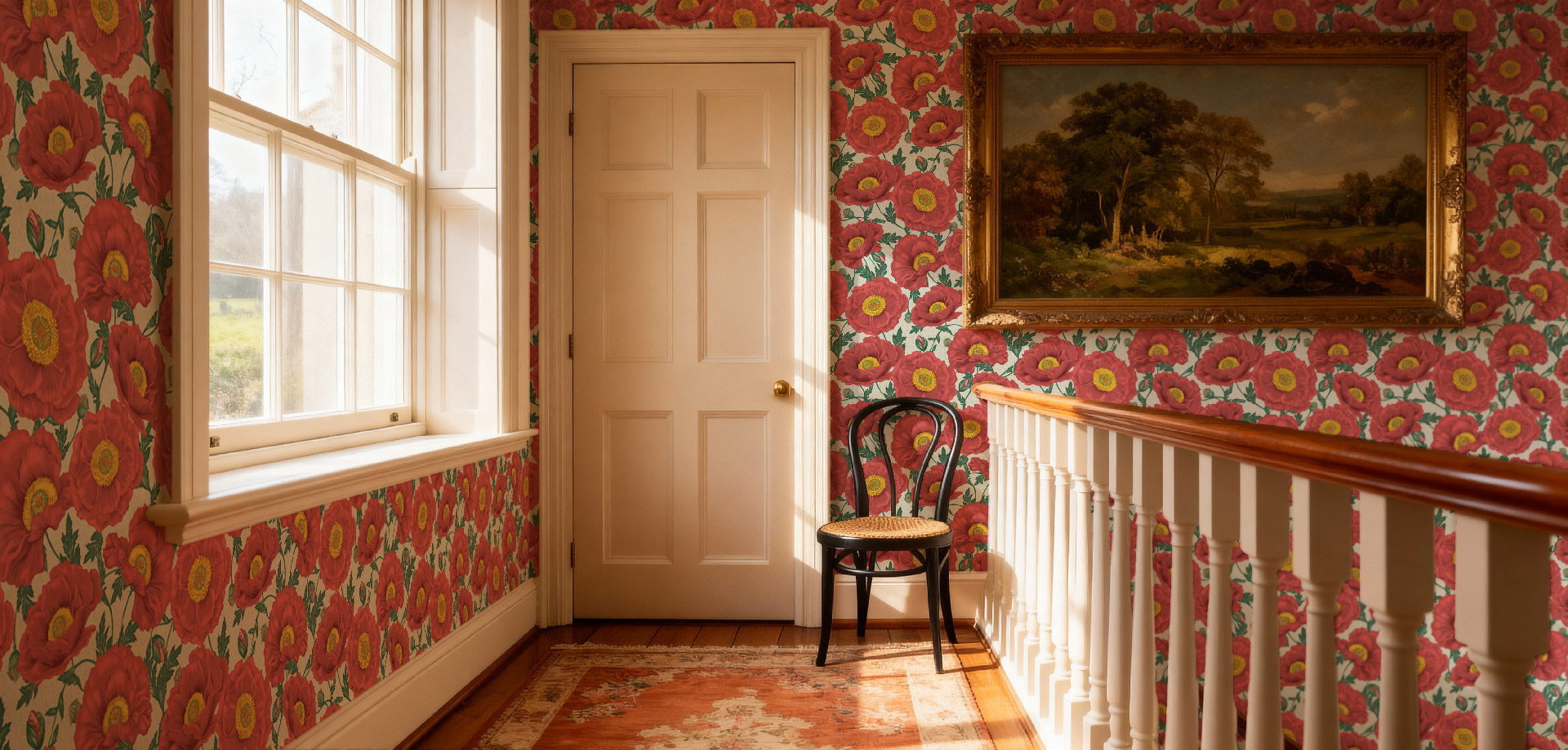 Magic Garden Collection by Kingdom Home - Papaver Wallpaper - Colourway: Vermilion Grove - Hero Image - 1920by919