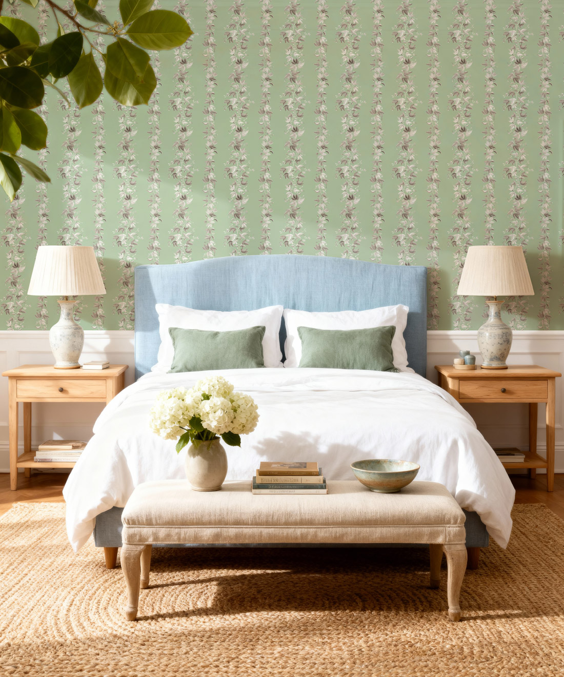 Antibes Decorative Textile Wallpaper • Hand Painted Botanical Wallcovering  • Milton \u0026 King, image size:1100x1320